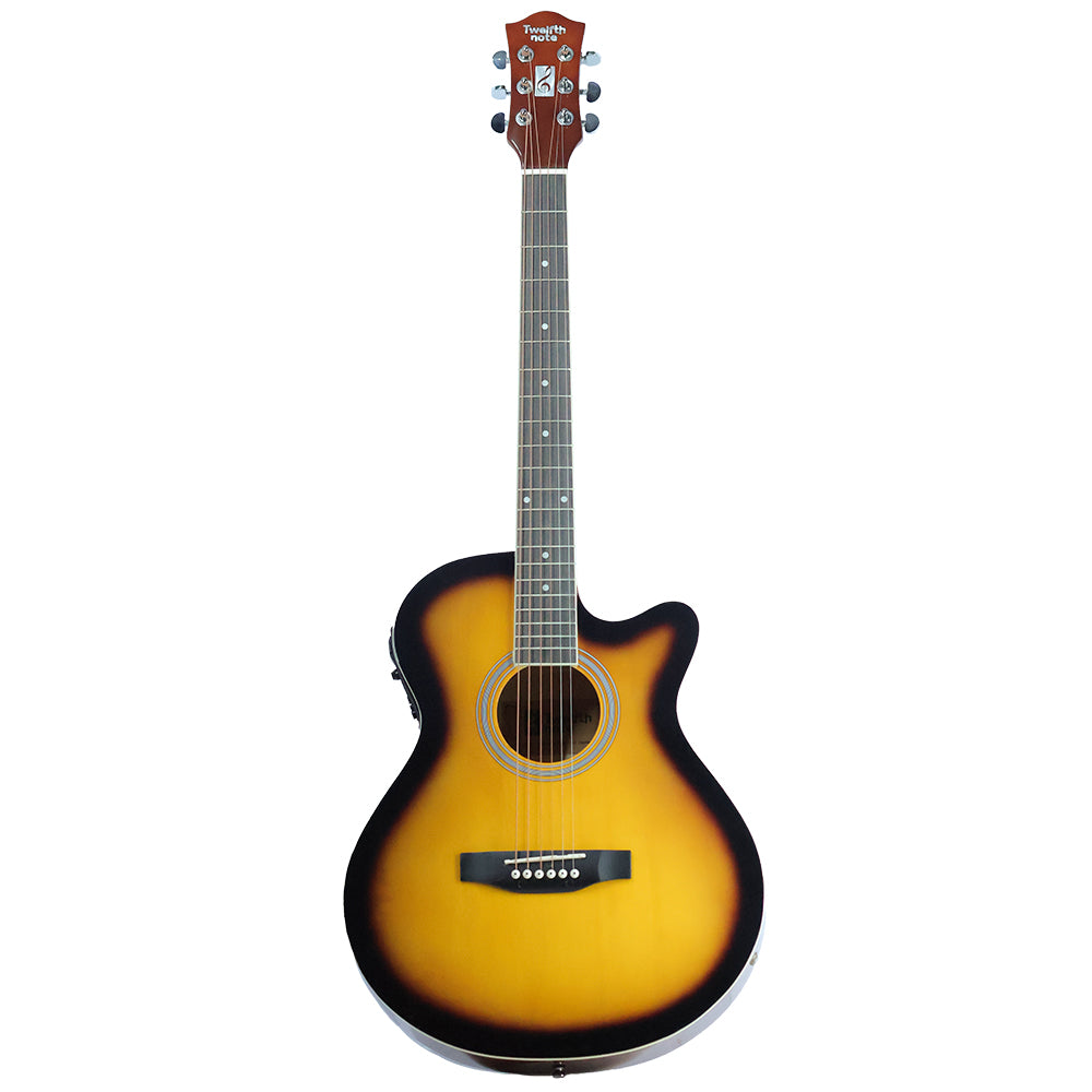 A Fender acoustic-electric guitar with a natural sunburst finish, shown from a front-facing perspective on a solid white background.
