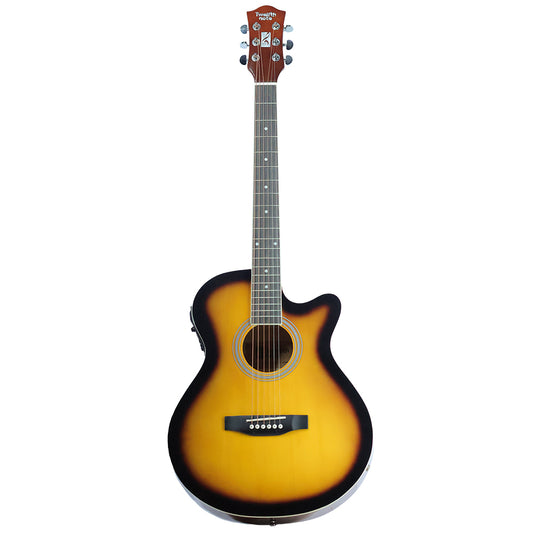 A Fender acoustic-electric guitar with a natural sunburst finish, shown from a front-facing perspective on a solid white background.