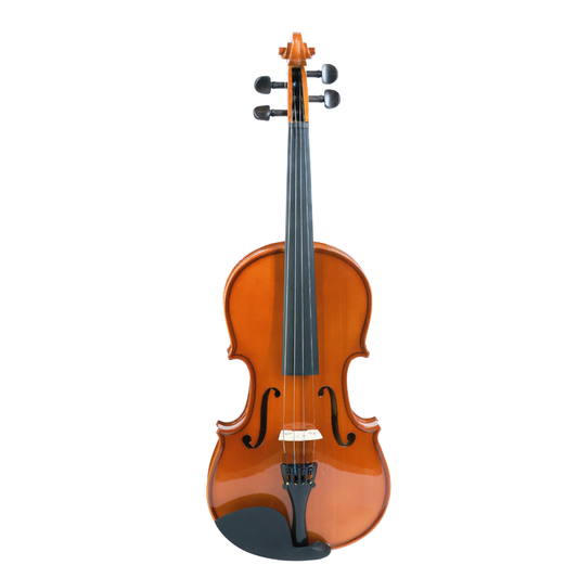 Twelfthnote V07 student violin with solid spruce top, maple back, and ebony fingerboard on a white background